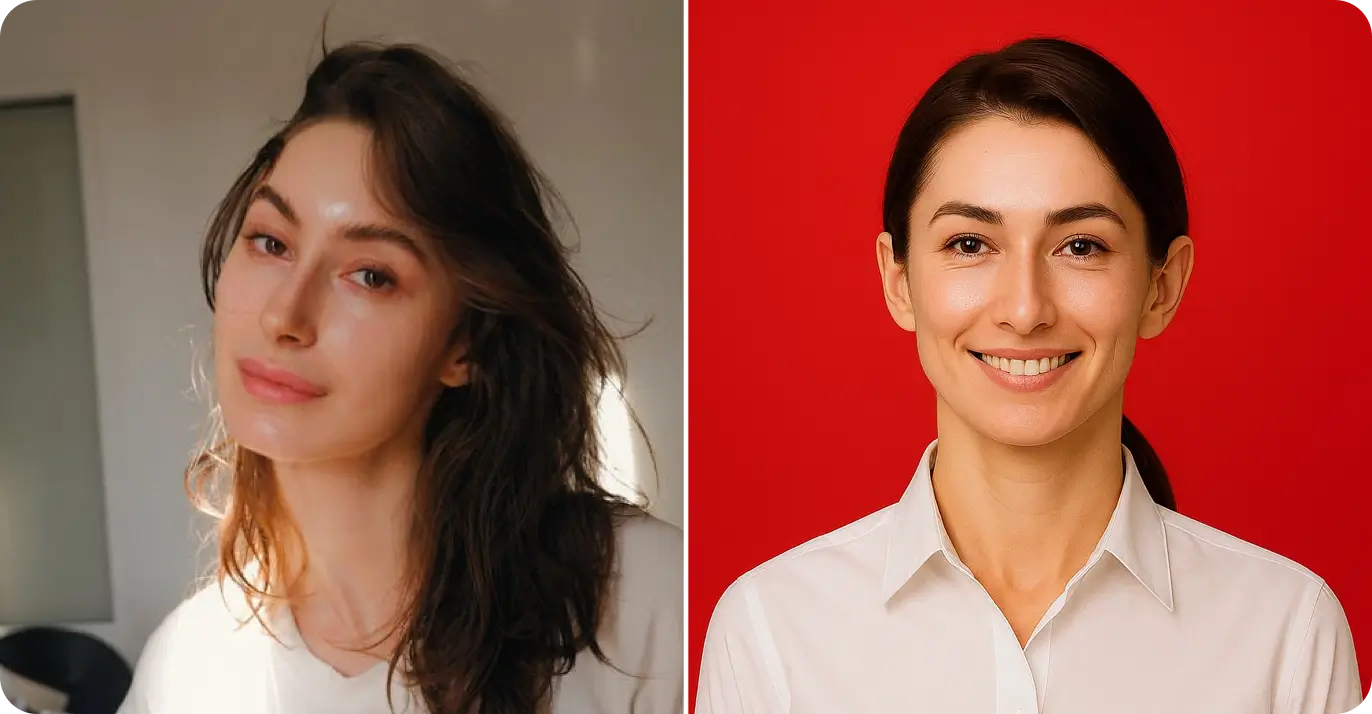 AI headshot background generator - transform photos into professional headshot background and red background portrait - before