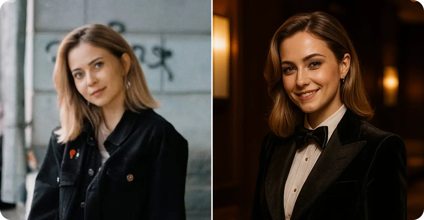 Formal Portrait Velvet Tuxedo Elegant Sophisticated transformation example - before