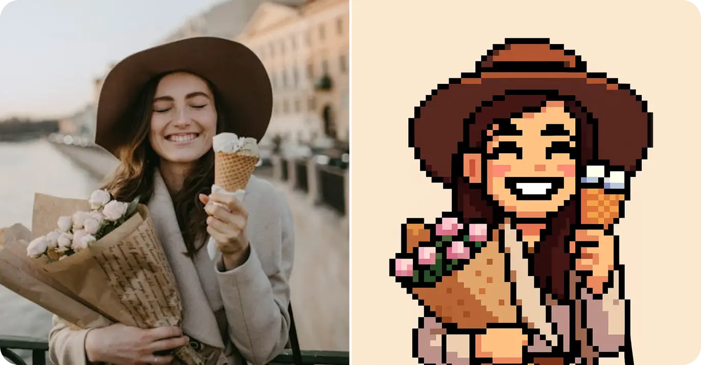 Free pixelate photo tool - photo to pixel art converter and pixel art filter - before